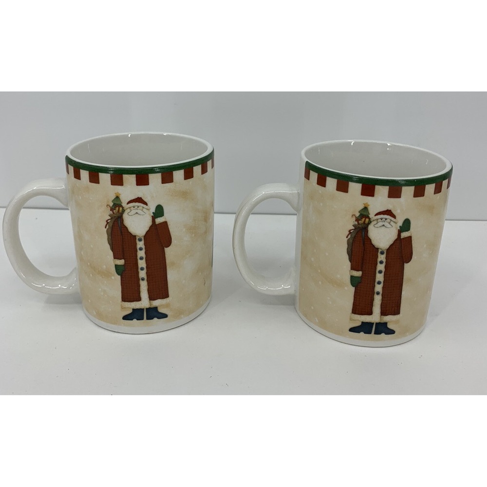 Debbie Mumm 2 Folk Art Santa Coffee Tea Mugs Cups Christmas Sakura 12 oz